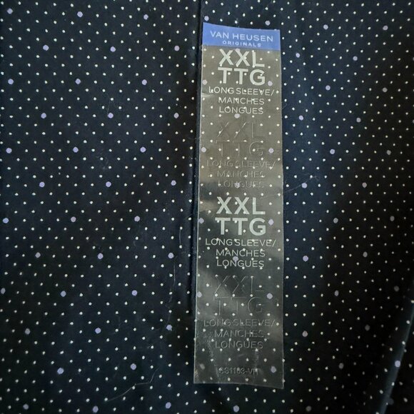 Van Heusen Men's XXL 18-18.5 Blue Polka Dot Long Sleeve Button Down Shirt - Picture 5 of 7